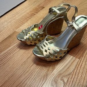 BCBG Generation gold metallic wedge sandals